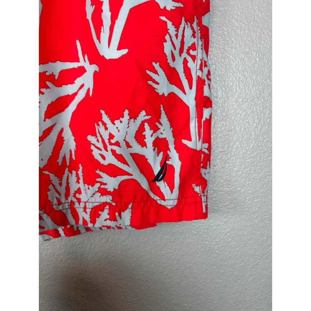 Nautica Mens Swim Trunks Red Coral Print Board Shorts‎ Mesh Lining Large